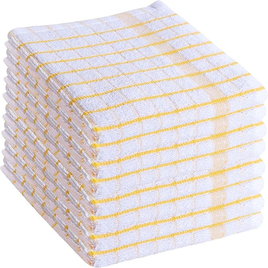 AMOUR INFINI Kitchen Dish Cloths Set of 8 - Ultra Soft, Highly Absorbent, Quick-Drying Terry Cotton Dishcloths 12"x12" Inch Wash & Cleaning Cloths for Kitchen & Dishwashing (Yellow)