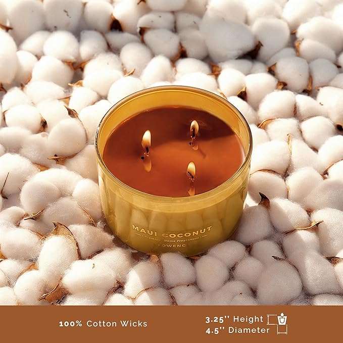 Coconut Scented Candle - 100% Natural Soy Wax - Large 3 Wick Jar Candle - Up to 40 Hours Burning Time - Aromatherapy Candles for Home - Housewarming Gift for Men and Women