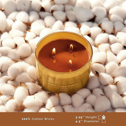 Coconut Scented Candle - 100% Natural Soy Wax - Large 3 Wick Jar Candle - Up to 40 Hours Burning Time - Aromatherapy Candles for Home - Housewarming Gift for Men and Women