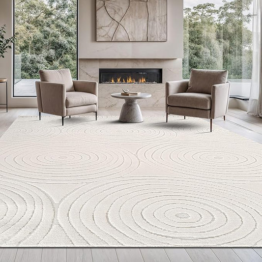 Beverly Rug Micro Loop Area Rug Light Gray 9x12 Geometric Modern Luxury Circular Durable Soft Indoor Rugs for Living Dining Room Office Stain Resistant Non Shedding Casual Indoor Carpet 9 x 12