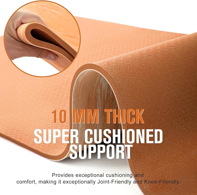 UMINEUX Extra Thick Yoga Mat, 2/5 Inch (10MM), Natural Rubber and TPE Non Slip Yoga Mats with Strap for Women Men, Eco Friendly Exercise Mat for Yoga, Pilates and Home Workout