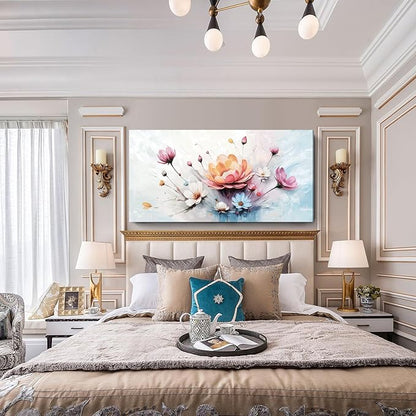 amatop Oversized Wall Art for Living Room Elegant Pink White Blue Floral Art Print Large Abstract Nature Botanical Picture Contemporary Garden Bloom Canvas Decoration Bedroom Office Hallway 58x29 inch