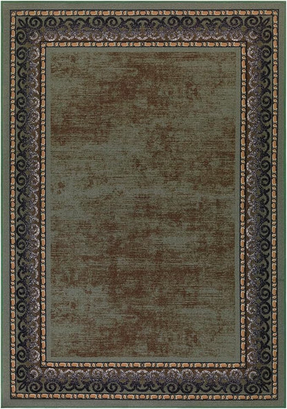 Antep Rugs Alfombras Bordered Modern 5x7 Non-Slip (Non-Skid) Low Pile Rubber Backing Indoor Area Rug (Green, 5' x 7')