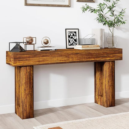Vibe & Dine 63" Entryway Table, Farmhouse 2-Tier Console Table with U-Shaped Base, Narrow Long Wood Couch Table Behind Sofa for Living Room, Hallway, Foyer, Rustic Brown