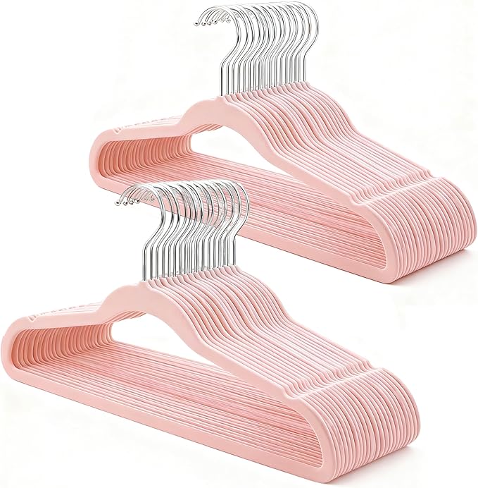 Pink Velvet Hangers 30 Pack, Anti-Slip Slim Space Saving Hangers with 360° Swivel Hook, 17.7 Inch Velvet Clothes Hangers for Coats,Sweater,Jackets,Dresses, Shirts, Suits & T-Shirts (Pink, 30)