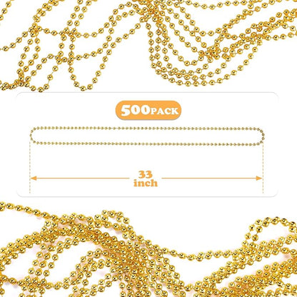 500 PCS Gold Bead Necklace, 33 Inch Mardi Gras Christmas Beads, Bulk Metallic Party Beads for Mardi Gras Parade, St Patricks Day, Wedding, Birthday, Pirate Party, Carnival Party Favors