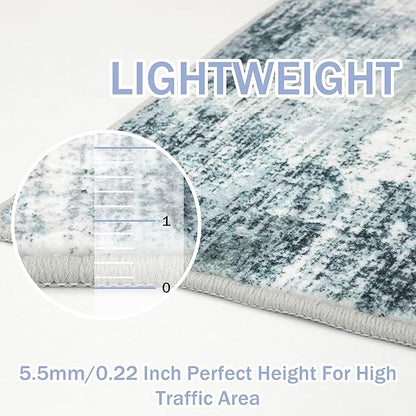 IOHOUZE Abstract Area Rugs 9x12 Ft Washable Large Rugs for Living Room, Non Slip Rubber Backed Dining Room Rug, Printed Faux Wool Rugs for Bedroom, Floor Carpet for Nursery Playroom, Sage Grey