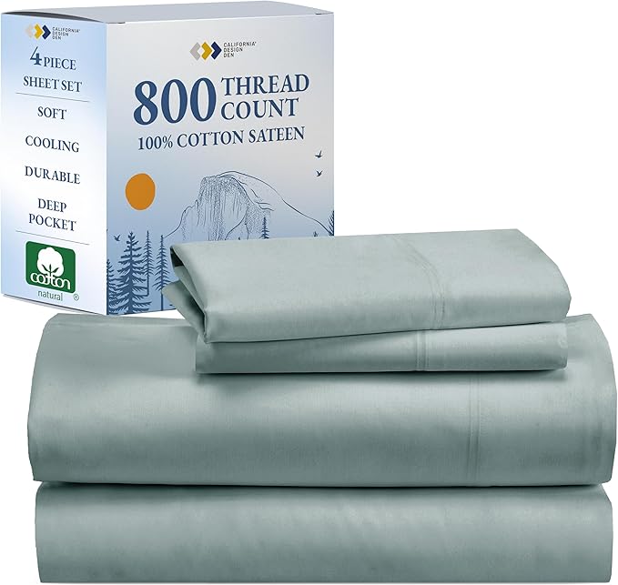 California Design Den Luxury King Size Sheets Set - Buttery Soft 800 Thread Count 100% Cotton Sateen - Beats Fake Egyptian Cotton Claims, Durable Deep Pocket Fitted Sheet (Soft Teal)