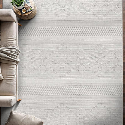 Beverly Rug Micro Loop Area Rug White 8x10 Modern Luxury Soft Boho Geometric Durable Indoor Area Rugs for Living Dining Room Office Stain Resistant Non Shedding Casual Indoor Carpet White 8 x 10