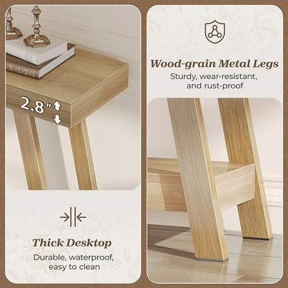 Huuger Console Table with Charging Station, USB-C Port, 2 Tiers Entryway Table, 53.9 Inch Sofa Table with Metal Legs, Entry Hallway Table with Thicker Desktop, Modern Behind Couch Table, Natural
