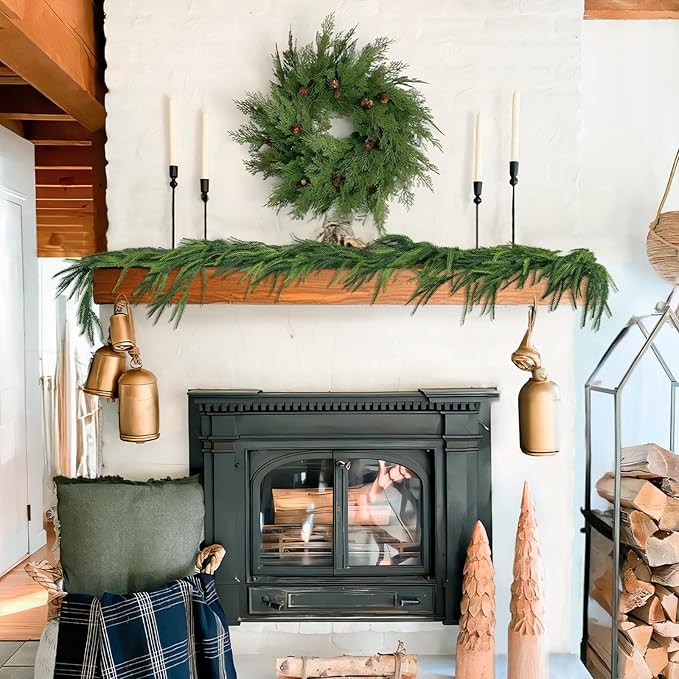 Christmas Decorations - Christmas Garland - 6 Ft Artificial Norfolk Pine Garland - Realistic Greenery Home Decor for Mantle Fireplace Stairs Railing Table Door Porch Xmas Decorations Indoor Outdoor