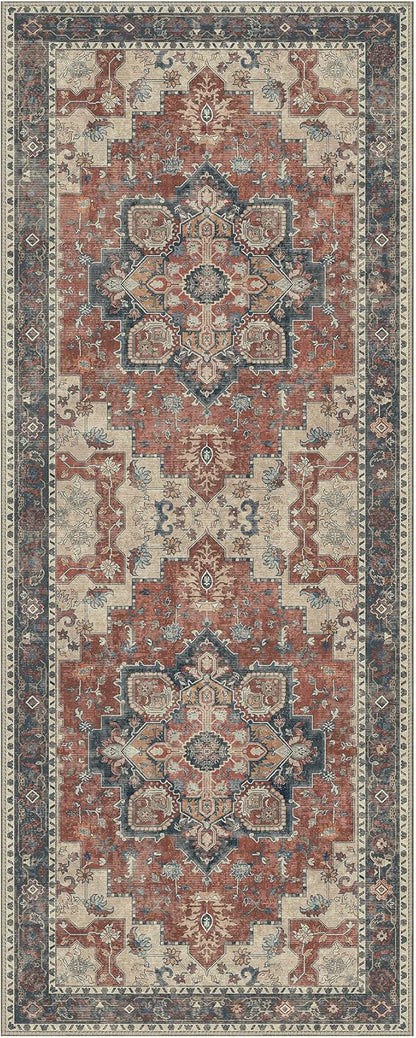 GENIMO 2x12 Runner Rugs for Hallway, Machine Washable Non Slip Vintage Rugs, Low Pile Lightweight Soft Print Rug for enrtyway, Corridor, Home Office, Kitchen, Bordeaux
