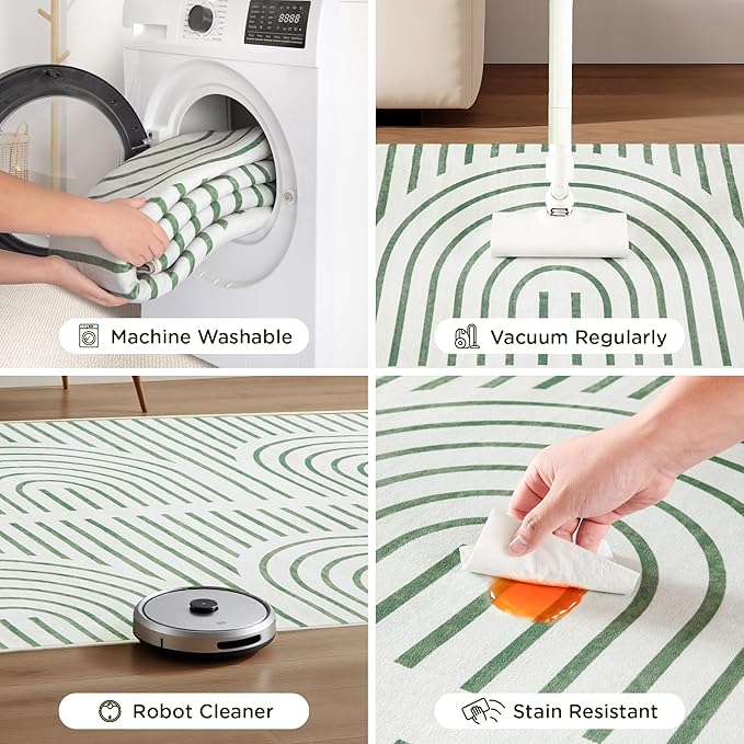 2x6 Washable Green Runner Rugs for Kitchen, Soft Abstract Rainbow Boho Rug for Bedroom Bedside Laundry Room Bathroom,Modern Non Slip Low Pile Floor Mat