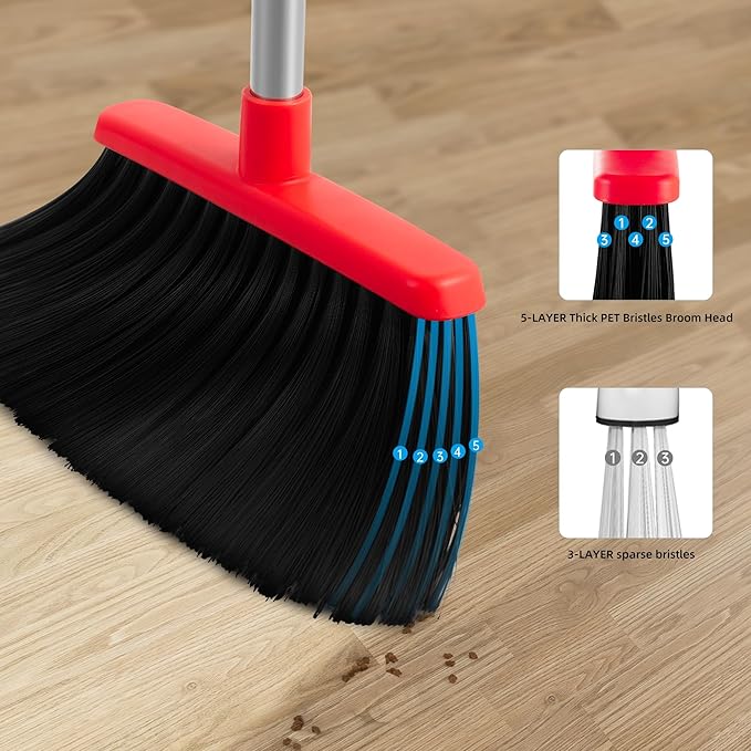 Broom and Dustpan Set House Brooms for Sweeping Indoor Collapsible Broom and Dust Pan Combo for Home Office Kitchen Lobby Floor Pet Hair