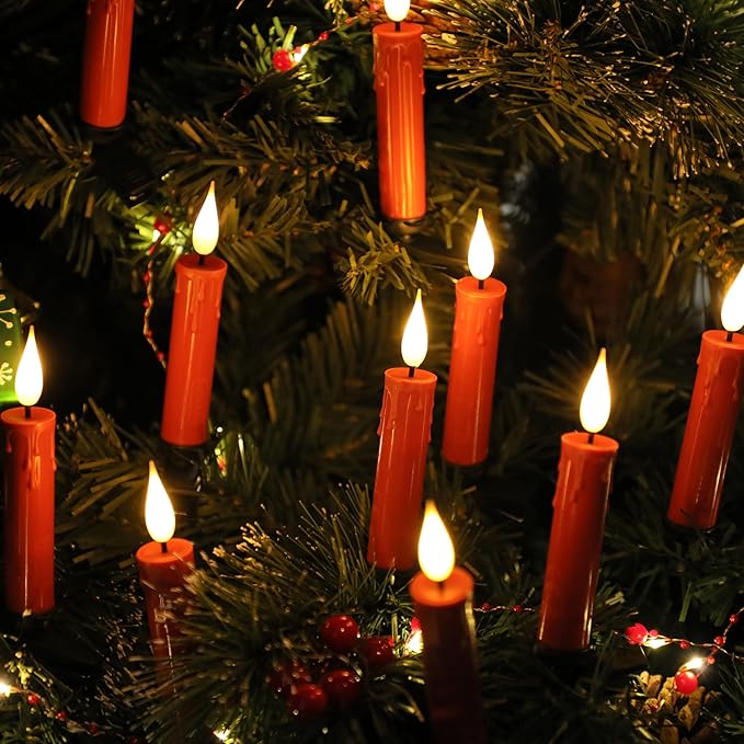 Set of 10 PCS Flickering Christmas Tree Candle Lights, Clip on Candles for Christmas Tree Battery Operated with Remote, Flameless LED Window Candles for Home Christmas Party Decoration