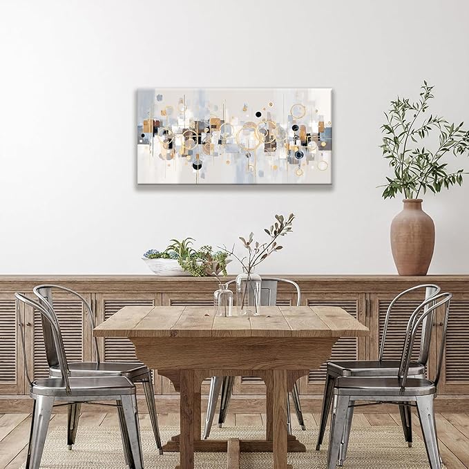 Abstract Wall Art Decor Modern Minimalist Circles Gold Grey Artwork Canvas Wall Art For Bedroom Living Room Kitchen Bathroom Apartment Home Wall Decor 20x40 Inch Ready To Hang