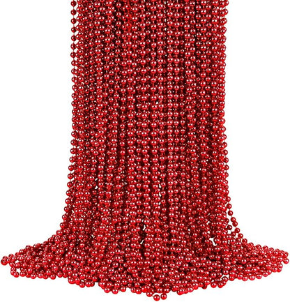 YAXINRUI 72 PCS Red Bead Necklace, Red Mardi Gras Beads Christmas Necklaces, 33 Inch Round Valentine Beaded Necklaces for Mardi Gras Christmas Valentine Festive Events, Party Favors