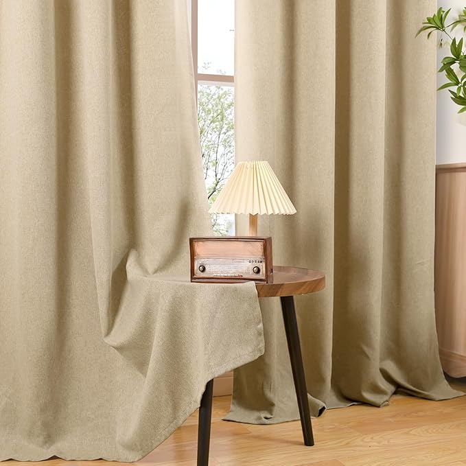 BGment Natural Linen Curtains for Living Room 90 Inch Length 2 Panels Set, Light Filtering Country Rustic Window Drapes Textured for Bedroom Privacy with Grommet Non See Through, Each 52 Inch Wide