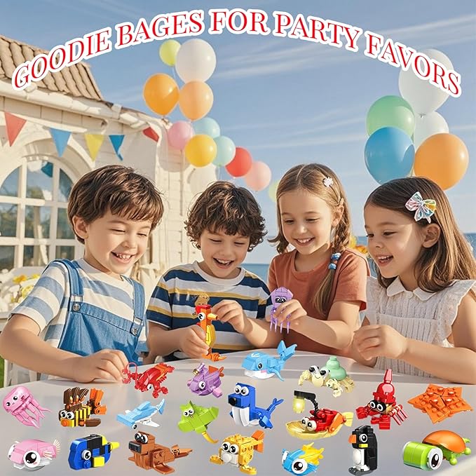 24 Pack Party Favor for Kids Building Set, Mini Ocean Animals Building Blocks Toy for Goodie Bag Stuffers, Classroom Prizes, STEM Toys for Boys,Easter Basket Stuffers, Birthday Gifts