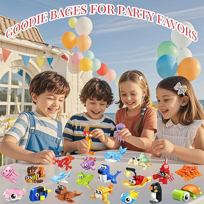 24 Pack Party Favor for Kids Building Set, Mini Ocean Animals Building Blocks Toy for Goodie Bag Stuffers, Classroom Prizes, STEM Toys for Boys,Easter Basket Stuffers, Birthday Gifts