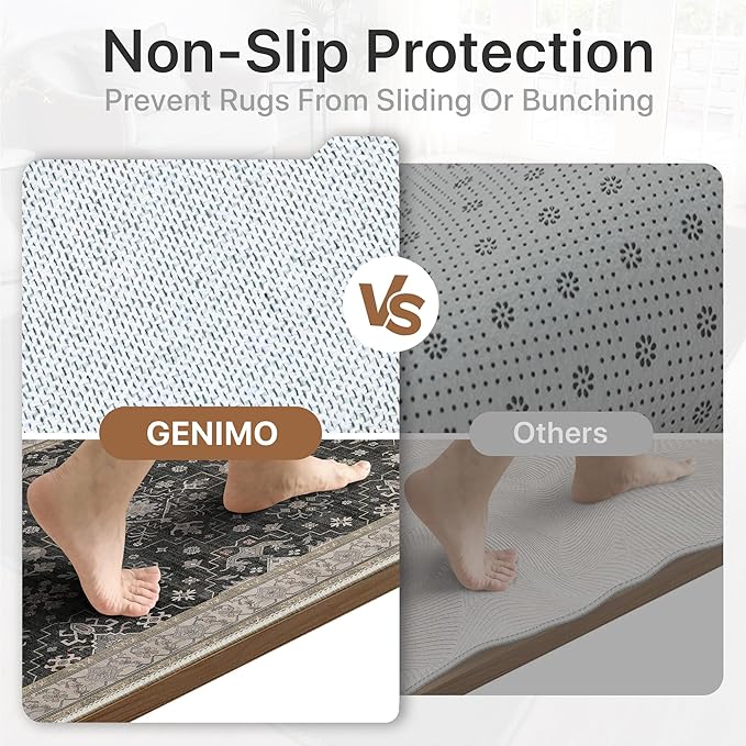 GENIMO 2'5x7 Runner Rug,Machine Washable Non-Slip Vintage Rugs,Low Pile Lightweight Carpet for Bedroom,Hallway,Entryway,Kitchen,Bathroom,Black