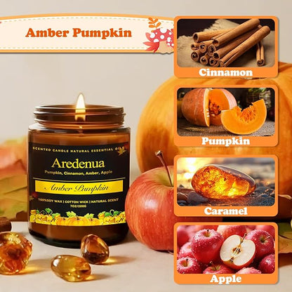 Amber Pumpkin Candle – Warm Holiday Pumpkin Scent, Hand-Poured Soy Candles for Winter Home Décor, Cozy Christmas Seasonal Candles Gift