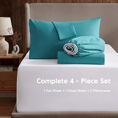 Nestl King Sheet Set - Luxury 1800 Ultra-Soft Microfiber King Bed Sheets - Double Brushed - Deep Pockets - Easy Fit - 4 Piece Set - Bedding Sheets & Pillowcases (King, Teal)