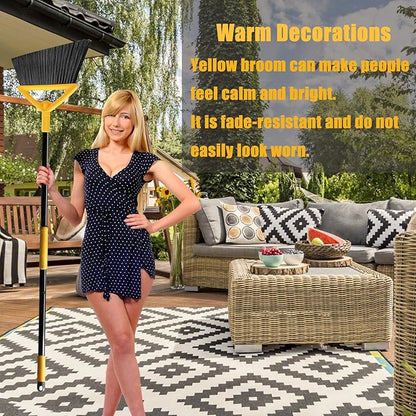 Heavy Duty Commercial Broom, Upgraded Angle Broom for Sweeping Indoor and Outdoor, Perfect Yellow Broom of Kitchen, Garage and Courtyard, Livingroom