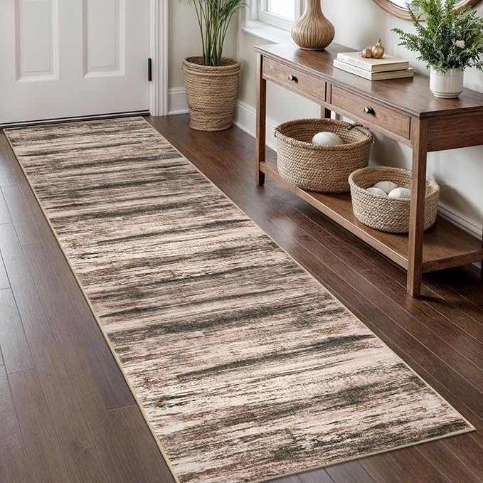 KOZYFLY Modern Abstract Kitchen Runner Rug, 2x8 Washable Rug Runner Non-Slip Soft Hallway Runner Rugs, Print Blush Brown Carpet Runner for Entryway Bathroom Laundry Room Foyer