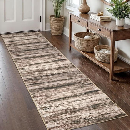 KOZYFLY Modern Abstract Kitchen Runner Rug, 2x8 Washable Rug Runner Non-Slip Soft Hallway Runner Rugs, Print Blush Brown Carpet Runner for Entryway Bathroom Laundry Room Foyer
