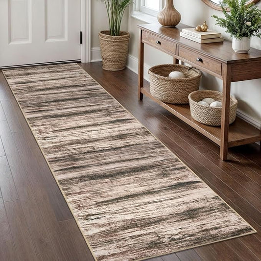KOZYFLY Modern Abstract Kitchen Runner Rug, 2x8 Washable Rug Runner Non-Slip Soft Hallway Runner Rugs, Print Blush Brown Carpet Runner for Entryway Bathroom Laundry Room Foyer