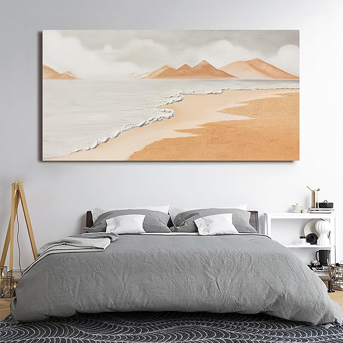 Canvas White Wall Art Decor Abstract Canvas Art Wall Decor Beach Coastal Wall Art Prints Large Modern Wall Art Decorations Oversized Artwork for Walls Bedroom Office Kitchen Wall Decor 29" X 58"