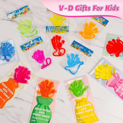 AYGXU valentines gifts for kids classroom-30pcs sticky hands for kids with cards bulk,party favors,slappy hands sticky,valentine exchange gift,goodie bags stuffers