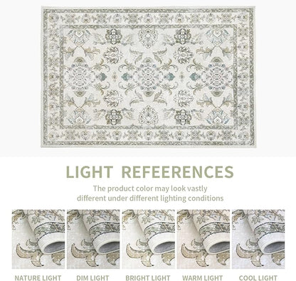 6x9 Washable Area Rugs Beige and Sage Green Vintage Boho Floral Farmhouse Rug for Living Room Bedroom, Non Slip Low Pile Carpet
