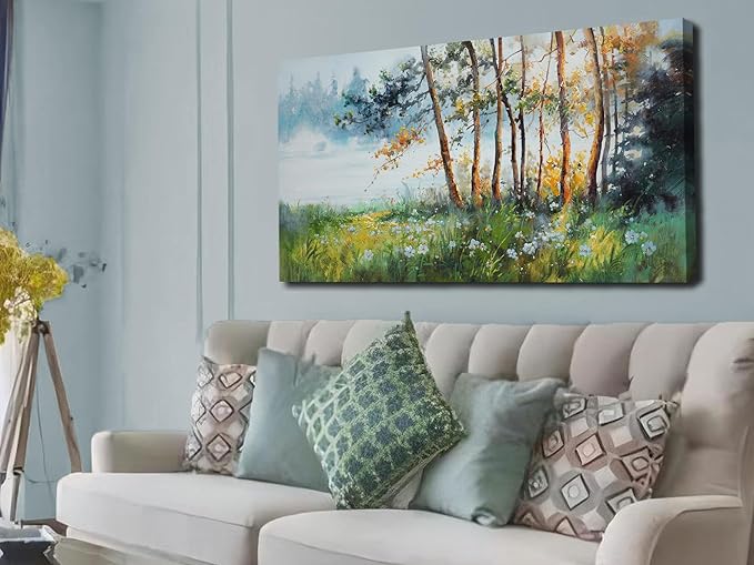 Ardemy Nature Canvas Wall Art Green Forest Pictures Wall Decor Living Room Landscape Tree Textured Paintings Artwork Bedroom Dining Room Kitchen Home Office, 58"x29"