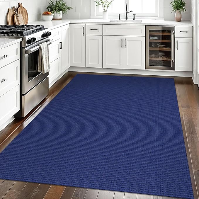 EARTHALL Woven Area Rugs 5x7 Ft Washable Living Room Rugs Non Slip Rubber Backed Dining Room Rug Braided Bedroom Rugs Indoor Floor Carpet for Living Room, Bedroom, Dining Room, Royal Blue/Navy