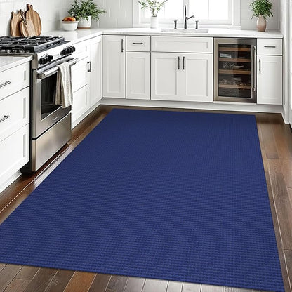 EARTHALL Woven Area Rugs 5x7 Ft Washable Living Room Rugs Non Slip Rubber Backed Dining Room Rug Braided Bedroom Rugs Indoor Floor Carpet for Living Room, Bedroom, Dining Room, Royal Blue/Navy