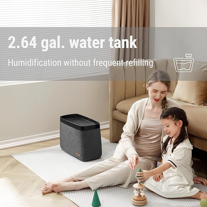 Stadler Form humidifier Karl big, powerful evaporator for humidifying rooms of up 1614 square feet, 2,64 gal water tank, 4 humidification levels, controllable via an app, black