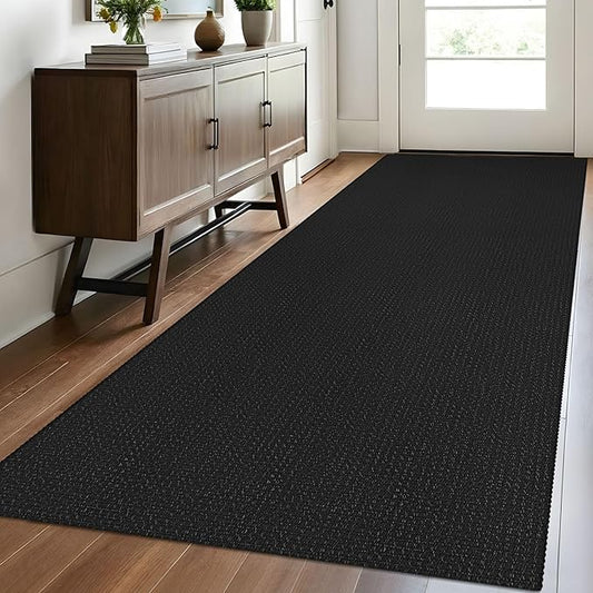 EARTHALL Woven Runner Rug 3x8 Ft Washable Runners for Hallways Wide Non Slip Rubber Backed Kitchen Runner Braided Indoor Floor Carpet for Entryway, Hallway, Kitchen, Bedroom, Black/Grey