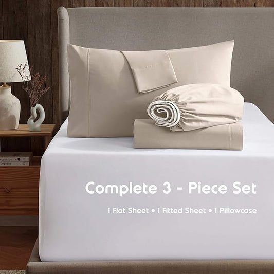 Nestl Twin Sheet Set - 1800 Ultra-Soft Microfiber Twin Bed Sheets - Double Brushed - Deep Pockets - Easy Fit - Extra Soft - 3 Piece Set - Bedding Sheets & Pillowcases (Twin, Beige Cream)