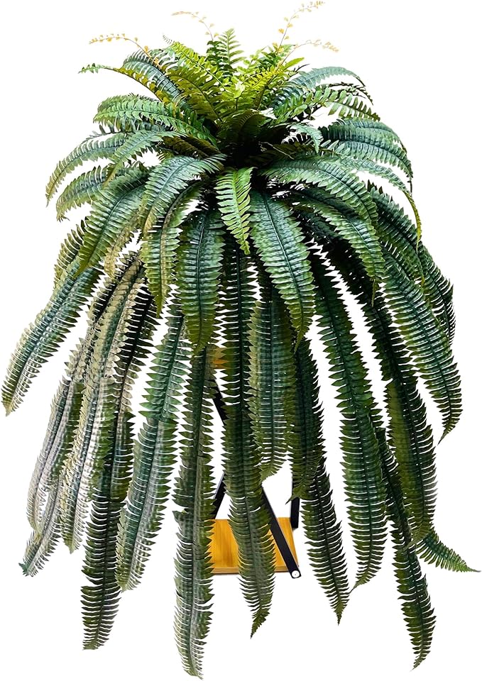 Giant Artificial Boston Ferns for Outdoors Large,Uv Resistant Lifelike Artificial Plants Large,Faux Fern Silk Ferns Look Real,Fake Fern for Outside 88Branches Extended Olive Green,No Base.