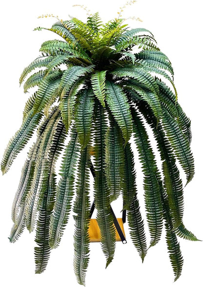 Giant Artificial Boston Ferns for Outdoors Large,Uv Resistant Lifelike Artificial Plants Large,Faux Fern Silk Ferns Look Real,Fake Fern for Outside 88Branches Extended Olive Green,No Base.