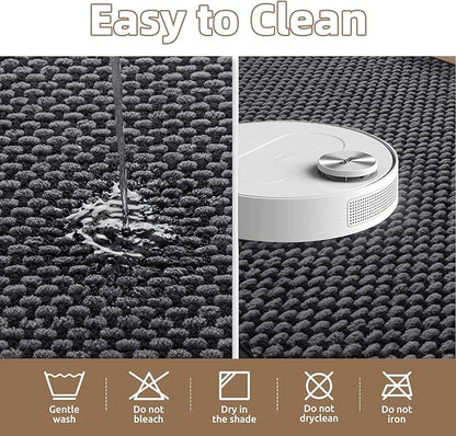 PADOOR-Bath Mat-Super Absorbent Chenille Bathroom Mats-Rubber Backed Bath Mats for Bathroom Non Slip, Easy Clean Bathroom Rugs Front of Bathtub,Shower Room,Sink-24×36, Darkgrey&Black