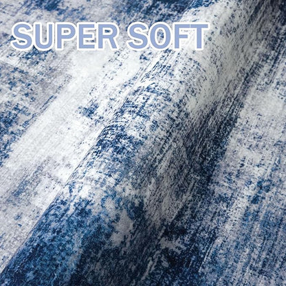 IOHOUZE Abstract Runner Rug 3x10 Ft Washable Runners for Hallways, Non Slip Kitchen Runner Printed Faux Wool Entryway Runner Indoor, Modern Abstract Floor Carpet for Hall Bedroom, Navy/Grey