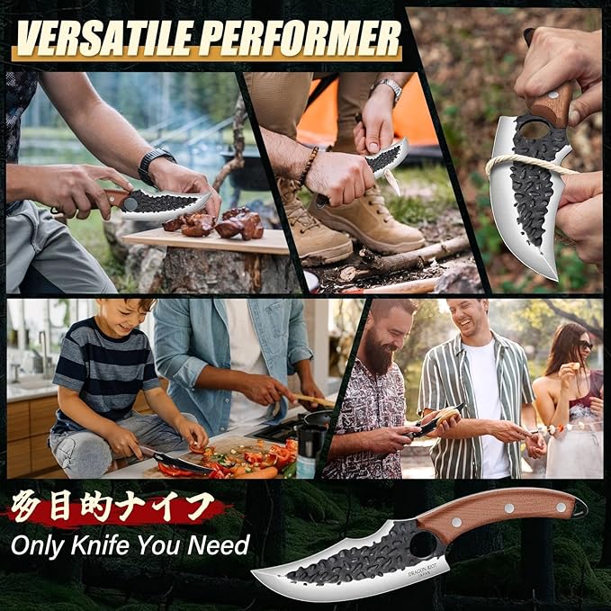 DRAGON RIOT Viking Knives for Meat Cutting, Forged Japanese Style Knife for Cooking - High Carbon and Full Tang - Must Have Knife for Kitchen and Outdoor Gift Idea for Men (Without Sheath)