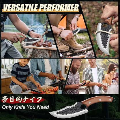DRAGON RIOT Viking Knives for Meat Cutting, Forged Japanese Style Knife for Cooking - High Carbon and Full Tang - Must Have Knife for Kitchen and Outdoor Gift Idea for Men (Without Sheath)