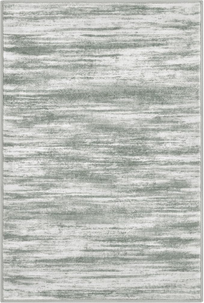KOZYFLY Modern Abstract 3x5 Area Rug Washable Bedroom Rug Grey Green, Throw Entry Mat Non-Slip Stain Resistant Carpet Dining Room Rug with Soft Low Pile for Living Room Kitchen Bath Office