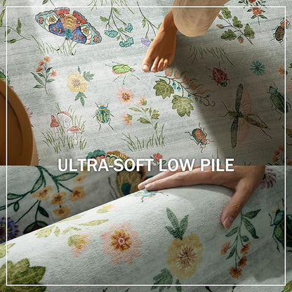 Machine Washable Rug for Living Room: 9x12 Area Rugs Vintage Rug Stain Resistant Non Slip Low Pile Soft Lightweight Carpets for Bedroom Kitchen Dining Room Nursery Kids Room Farmhouse Indoor