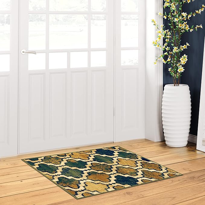Superior Indoor Small Area Rug, Jute Backed, Perfect for Living/ Dining Room, Bedroom, Office, Kitchen, Entryway, Modern Geometric Trellis Floor Decor, Viking Collection, 2' x 3', Green