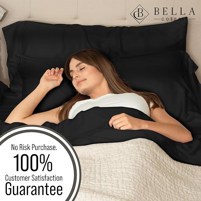 Bella Coterie Luxury Bamboo Viscose Cal King Size Sheet Set | 100% Organically Grown | Ultra Soft | Cooling for Hot Sleepers | 18" Deep Pocket [Black]